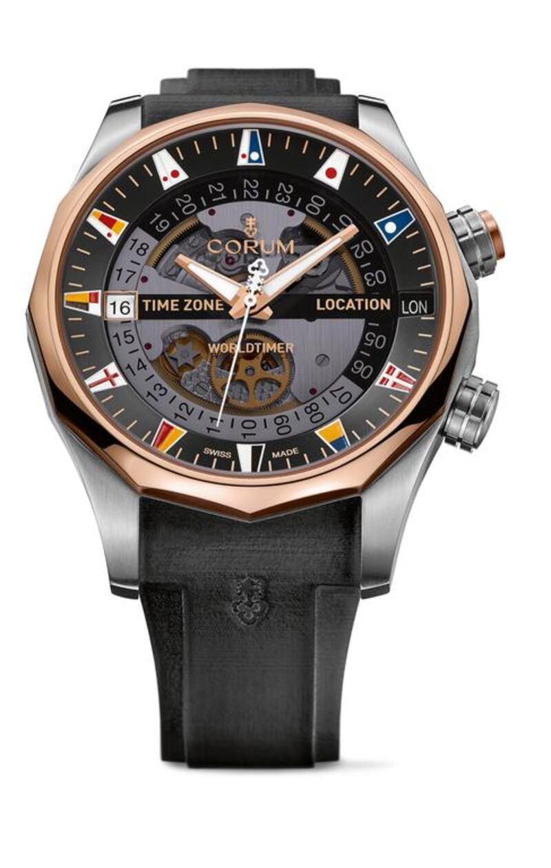 Admiral’s Cup Worldtimer watch, Dh58,035, Corum at Ahmed Seddiqi & Sons. Courtesy Ahmed Seddiqi & Sons