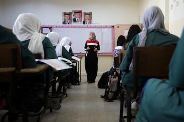 Pupils attend a class at one of Jordan's public schools after the teacher's strike came to an end on Sunday. Reuters