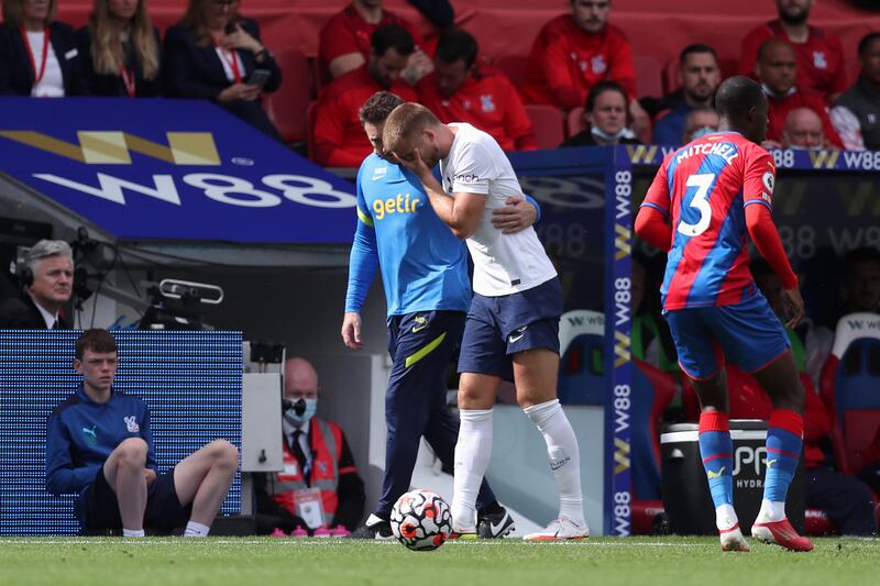 Eric Dier - 6: Was forced off after just 12 minutes having picking up a knock during a challenge with Ayew and, after initially trying to run it off, limped off clearly in a lot of pain. Getty