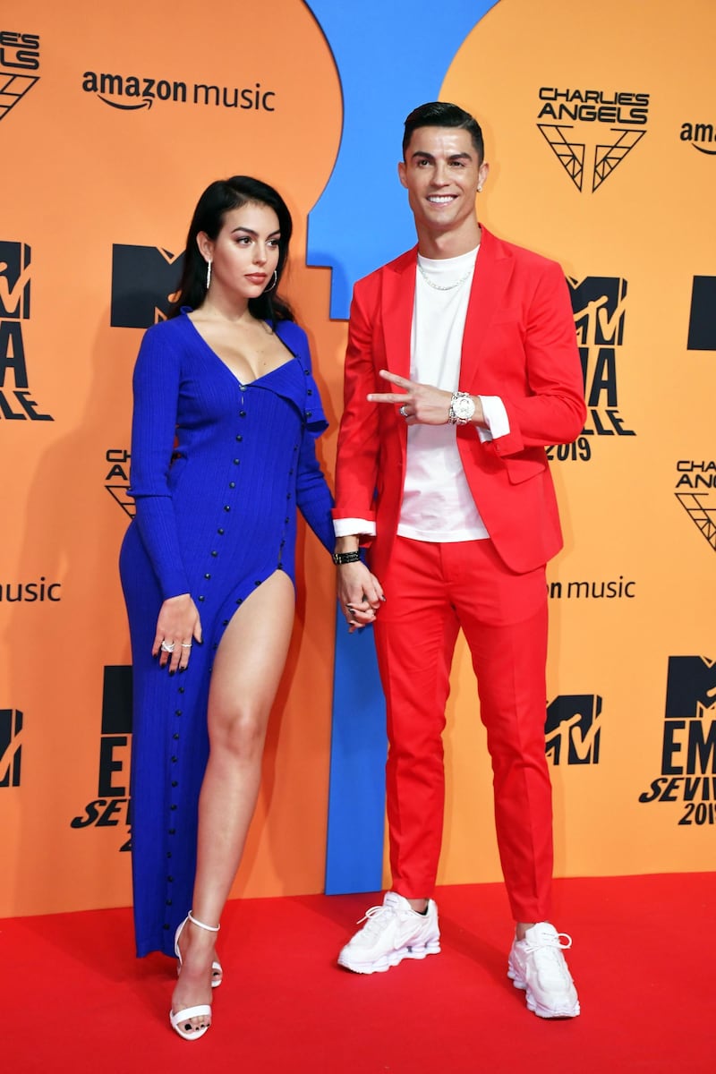Cristiano Ronaldo and Georgina Rodriguez in Jacquemus attend the MTV EMAs 2019 on November 3, 2019 in Seville, Spain. EPA