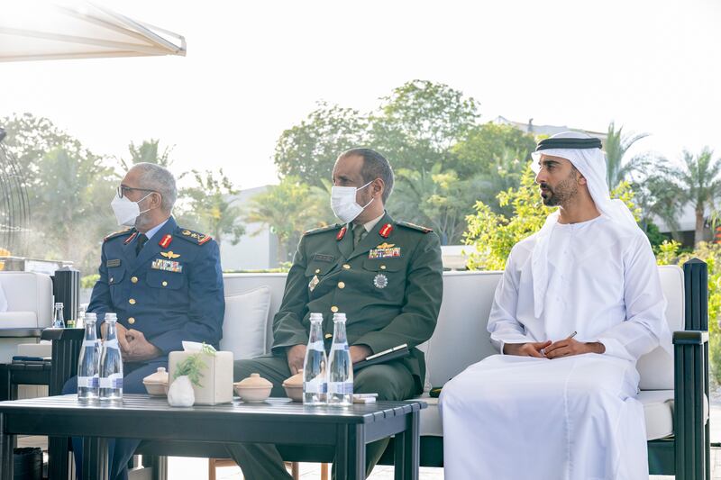 Sheikh Hamdan bin Mohamed, Maj Gen Saleh Al Ameri, Commander of UAE Joint Operations, and Lt Gen Issa Saif Al Mazrouei, Deputy Chief of Staff of the Armed Forces, attended the meeting.