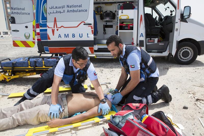 Since the launch of a new fleet of ambulances serving the Northern Emirates there have been more than 8,000 call-outs and 3,000 victims of road traffic accidents helped. And the dispatch team has helped rescue eight abandoned babies and assisted in the delivery of one. Courtesy National Ambulance 