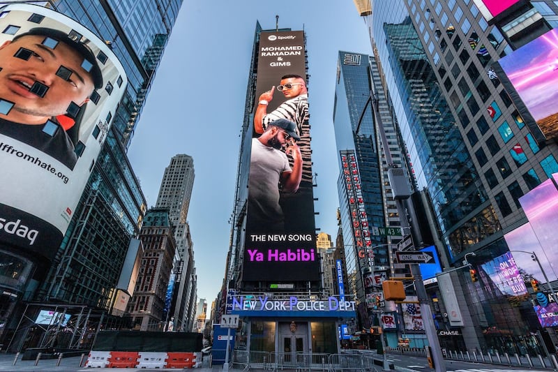Mohamed Ramadan's new single is promoted in Spotify's billboard in New York. Courtesy: Spotify