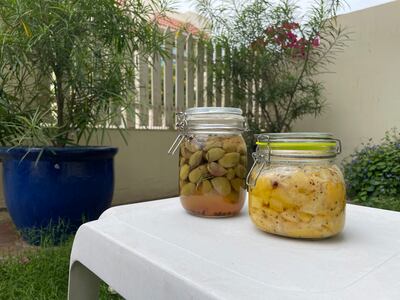 Experimenting with lemon and loz (green almond) ferments. Photo: Sondos Azzam