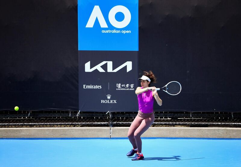 Romanian tennis player Ioana Raluca Olaru hits a return during a practice session in Melbourne. AFP