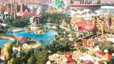 Concept art of the theme park shows recognisable landmarks from the anime franchise Dragon Ball. Photo: Qiddiya