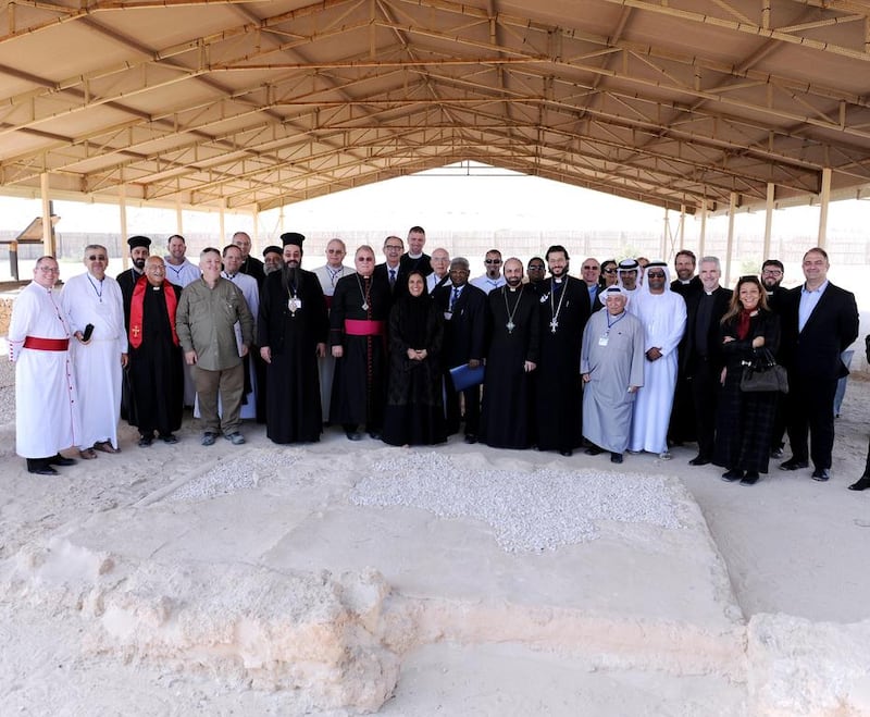 Sheikha Lubna Al Qasimi, Minister for Tolerance, joins the bishops visiting the monastery on Sir Bani Yas. Wam