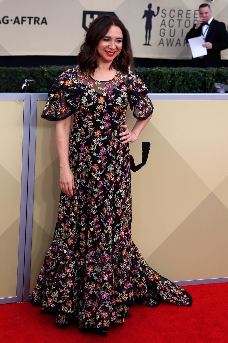 Maya Rudolph opted for a floral overlay Zac Posen gown. Mike Nelson / EPA