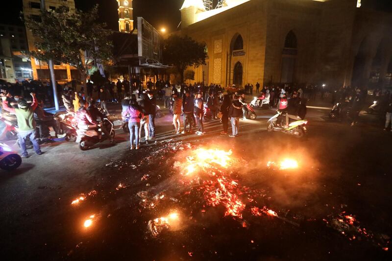 Demonstrators gather and ride on motorbikes during a protest against the fall in Lebanese pound currency and mounting economic hardship, in Beirut. Reuters