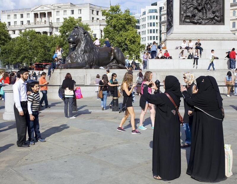 Arab women on a visit to Trafalgar Square, London. Arabs have been warned to take care when abroad after the London attack. Peter Dench / Getty Images 