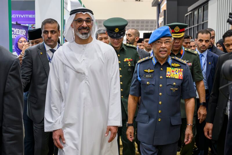 Sheikh Khaled bin Mohamed, Crown Prince of Abu Dhabi, visited the Langkawi International Maritime and Aerospace Exhibition in Malaysia alongside King Sultan Abdullah Ahmad Shah and Crown Prince Tengku Hassanal Ibrahim Alam Shah. Photo: @ADMediaOffice / Twitter