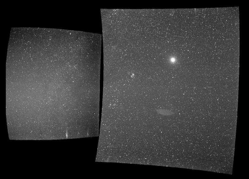 epa07130156 A handout photo made available by NASA on 29 October 2018 shows the view from Parker Solar Probe (PSP)'s WISPR instrument of Earth (the bright sphere near the middle of the right-hand panel), taken on 25 September 2018. The PSP captured a view of Earth as it sped toward the first Venus gravity assist of the mission. In the image, the elongated mark toward the bottom of the panel is a lens reflection from the WISPR instrument. The PSP is humanity's closest-ever mission into a part of the Sun's atmosphere called the corona. NASA announced on 29 October 2018, that the PSP held the record for closest approach to the Sun by a human-made object. The spacecraft passed the current record of 26.55 million miles from the Sun's surface on 29 October 2018, at about 1:04 p.m. EDT.  EPA/NASA/Naval Research Laboratory/Parker Solar Probe HANDOUT  HANDOUT EDITORIAL USE ONLY/NO SALES