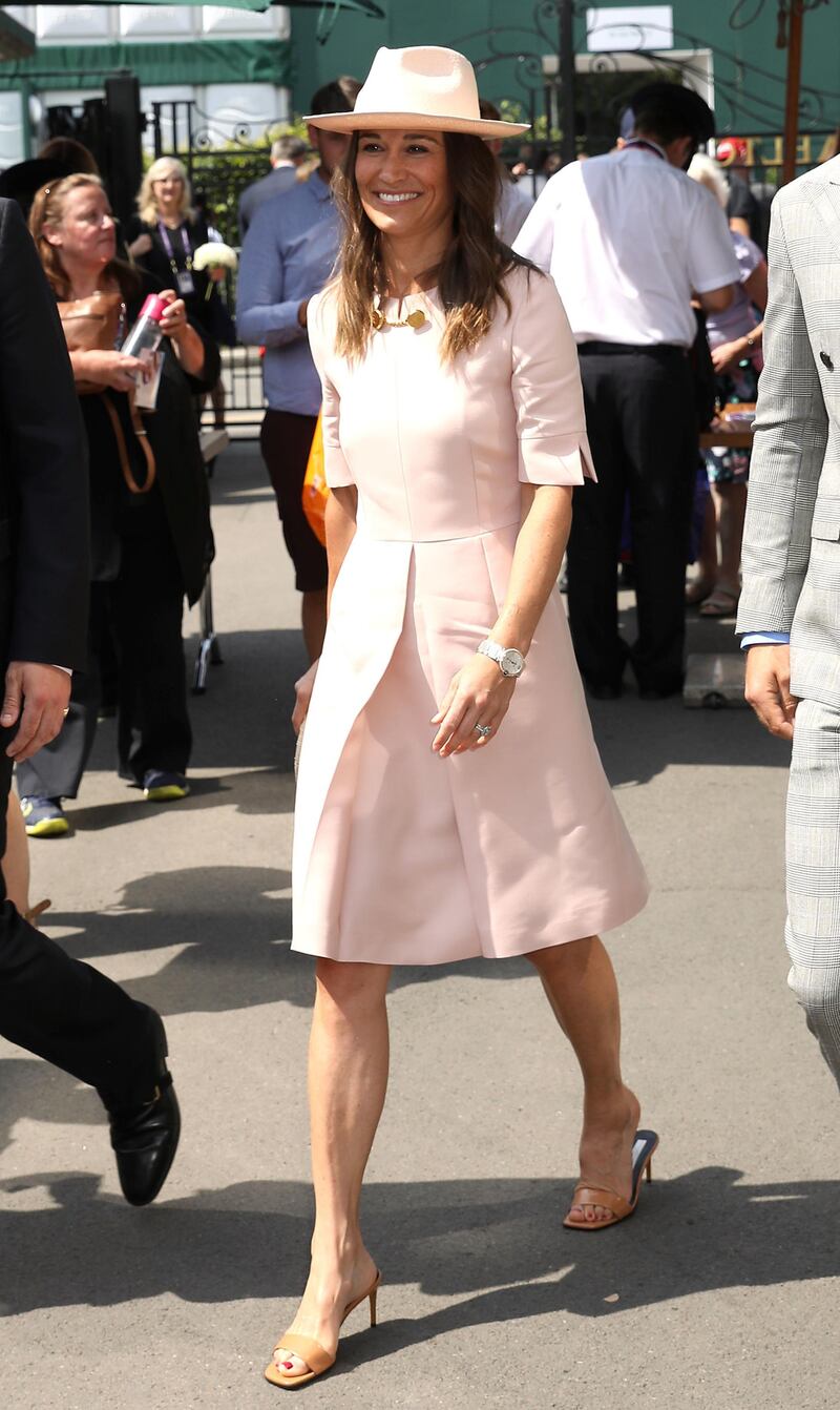 Pippa Matthews, in Stella McCartney, on day seven of the Wimbledon Championships at the All England Lawn Tennis and Croquet Club. PA