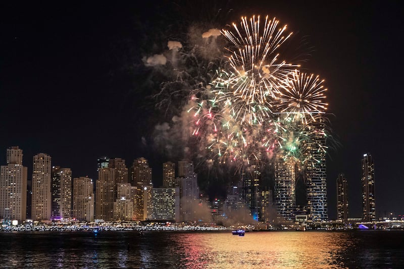 The fireworks light up the water at JBR. Antonie Robertson / The National


