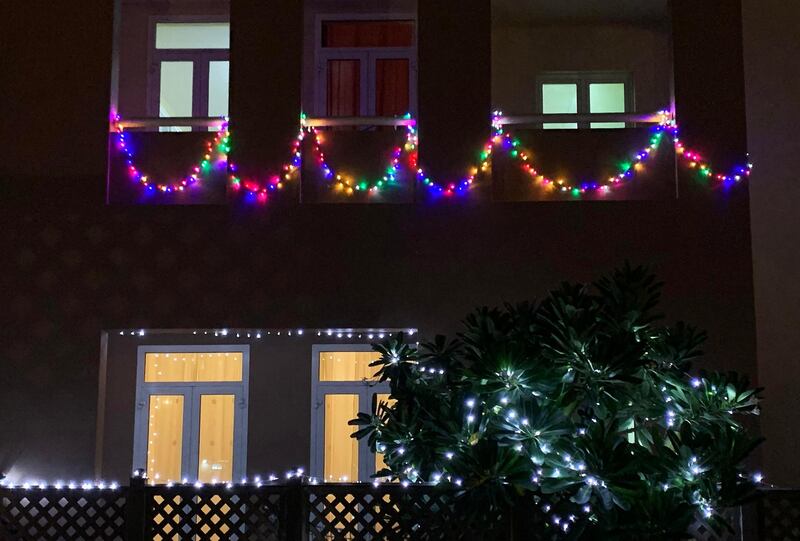 DUBAI, UNITED ARAB EMIRATES , November 11 – 2020 :- People decorated their homes with colourful lights for Diwali festival at Al Furjan area in Dubai. Diwali is the Indian festival of lights and this year it will be on 14th November. (Pawan Singh / The National) For News/Standalone/Online/Instagram/Big Picture