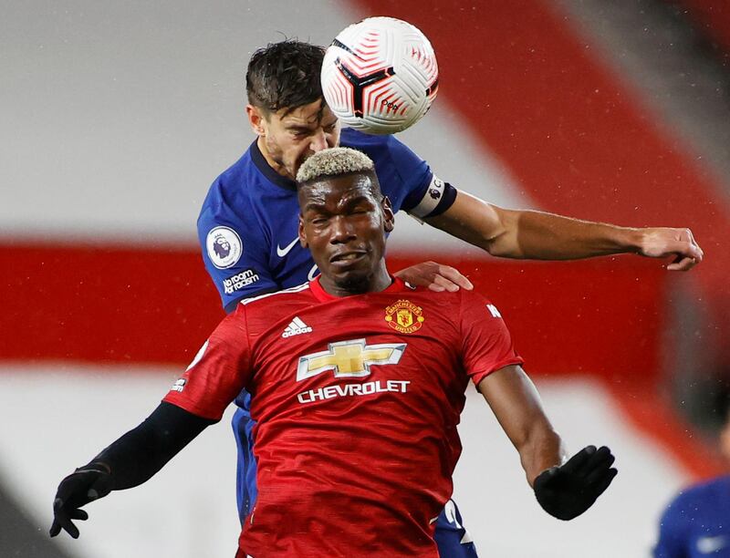 Manchester United's Paul Pogba in action with Chelsea's Cesar Azpilicueta. Reuters