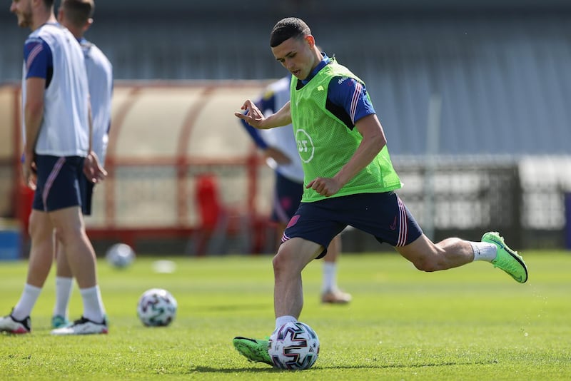 MIDDLESBROUGH, ENGLAND - JUNE 04: Phil Foden of England controls the ball during the England training session on June 04, 2021 in Middlesbrough, England. (Photo by Eddie Keogh - The FA/The FA via Getty Images)