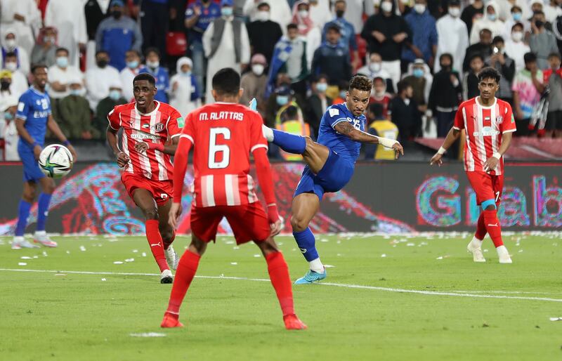 Al Hilal's Matheus Pereira scores at the Mohammed bin Zayed Stadium. 