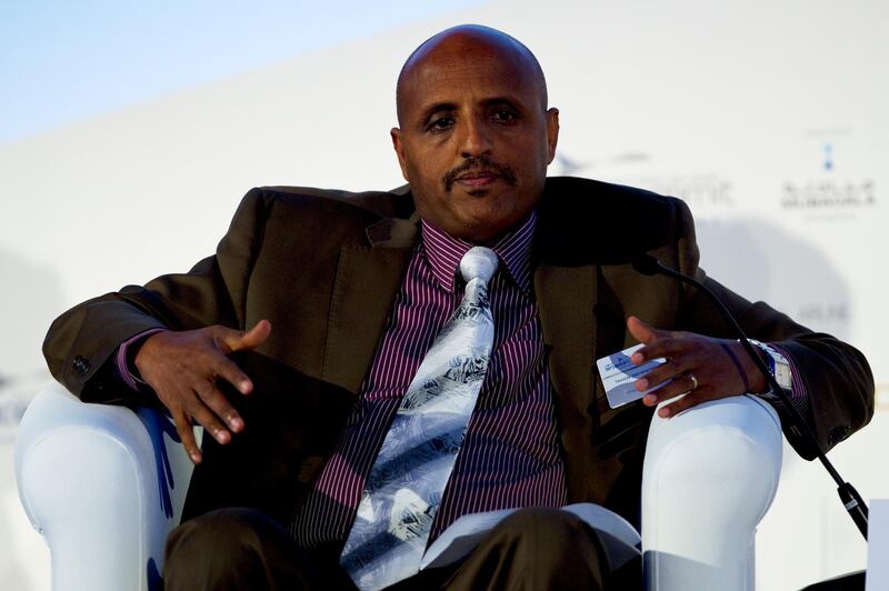 Ethiopian Airlines CEO Tewolde Gebremariam speaks during a panel discussion on overcoming regulatory constraints to become global aviation businesses during the Global Aerospace Summit at the St Regis Saadiyat Island Resort in Abu Dhabi on April 16, 2012. Christopher Pike / The National