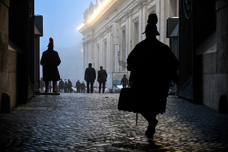 Swiss guards at the Vatican for the funeral. EPA