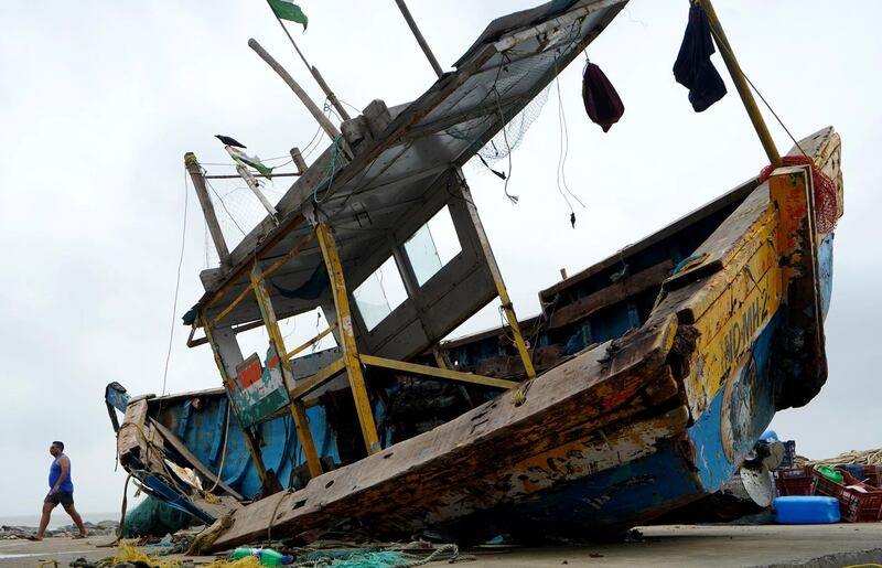 A damaged fishing boat after heavy winds caused by Cyclone Tauktae, in Mumbai, India. Reuters