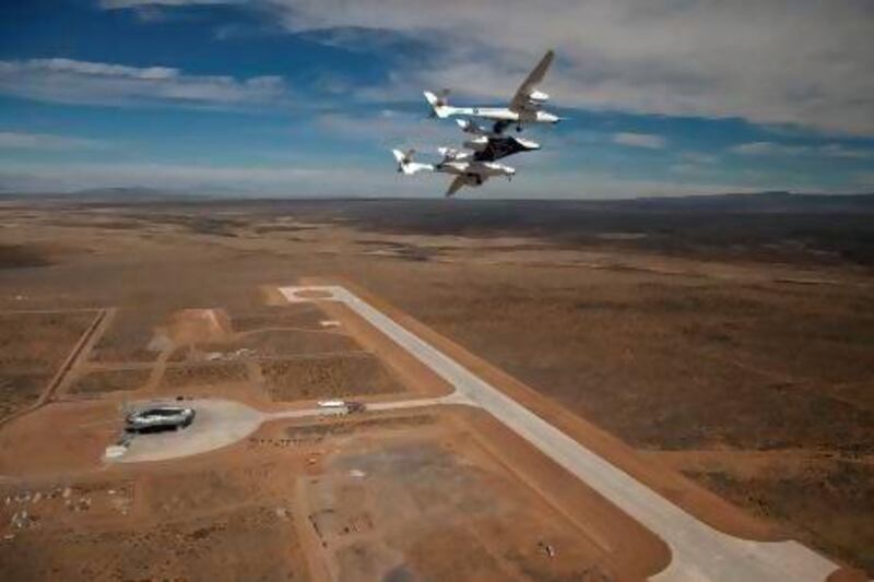 SpaceShipTwo circles over Spaceport America in Upham, New Mexico. Mark Greenberg / AP / Virgin Galactic