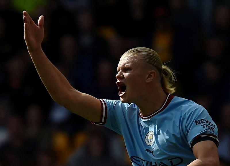 Erling Haaland reacts during the game. Reuters