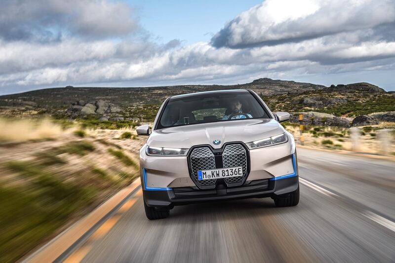The BMW iX electric supercar on the road. Image: BMW Group