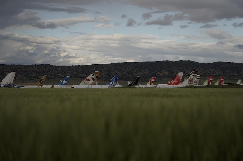 Planes stand at Teruel airport during the coronavirus outbreak in Teruel, Spain. Reuters