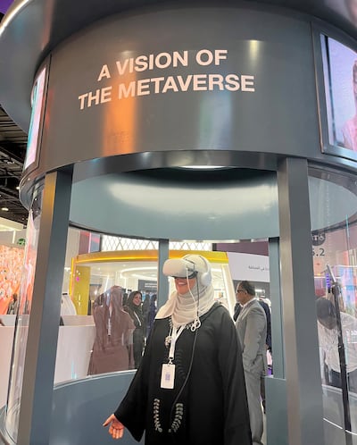 A visitor inside the metaverse booth at the Global Media Congress. Anjana Shankar / The National