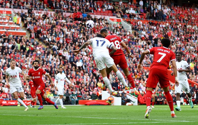 Liverpool's Cody Gakpo scores their third goal. Reuters