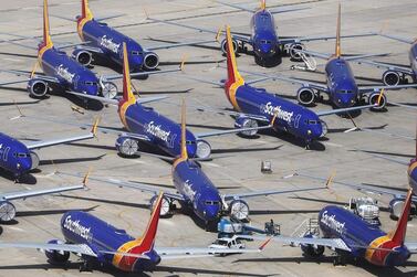 Southwest Airlines Boeing 737 Max aircraft parked at Southern California Logistics Airport. AFP