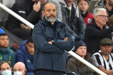 Tottenham Hotspur's manager Nuno Espirito Santo reacts during the English Premier League match between Newcastle United and Tottenham Hotspur, Britain, 17 October 2021.   EPA/PETER POWELL EDITORIAL USE ONLY.  No use with unauthorized audio, video, data, fixture lists, club/league logos or 'live' services.  Online in-match use limited to 120 images, no video emulation.  No use in betting, games or single club / league / player publications