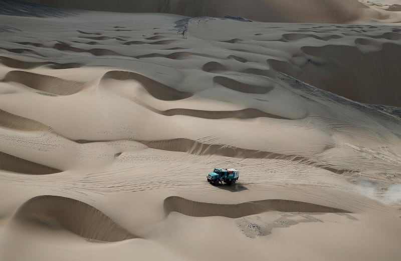 Petronas' driver Gerard de Rooy and co-driver Darek Rodewald in action during the first stage of the Dakar Rally in Peru. Reuters