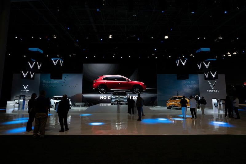 The VinFast booth at the 2022 New York International Auto Show. Reuters
