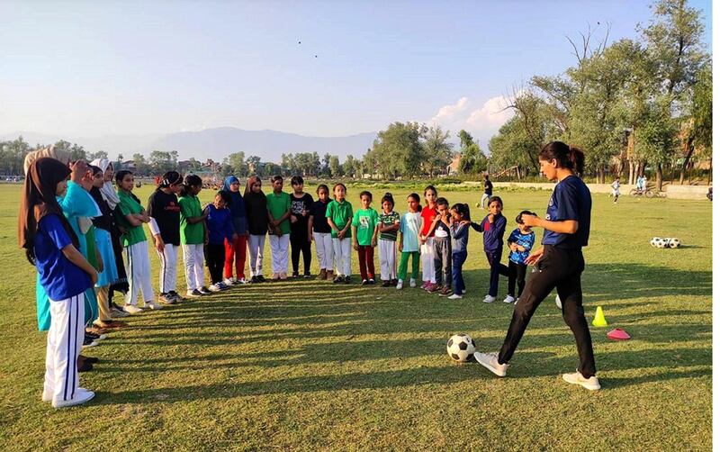 Nadiya Nighat trains more than four dozen students, including girls from different age groups, at her academy in Rambagh.
