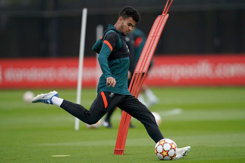 Liverpool winger Luis Diaz during training. AP