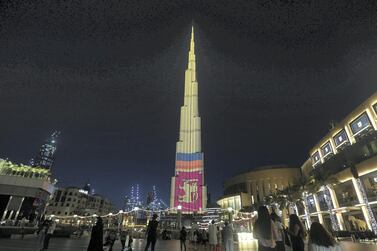 Dubai, April, 25, 2019: Burj Khalifa lit with the Srilankan Flag in Dubai. Satish Kumar/ For the National