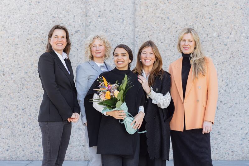 Alia Farid, centre, with members of the Henie Onstad team, who awarded her the art prize. Photo: Henie Onstad