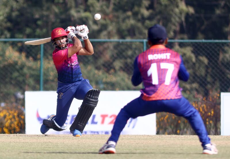 UAE captain CP Rizwaan plays a shot on his way to 22.