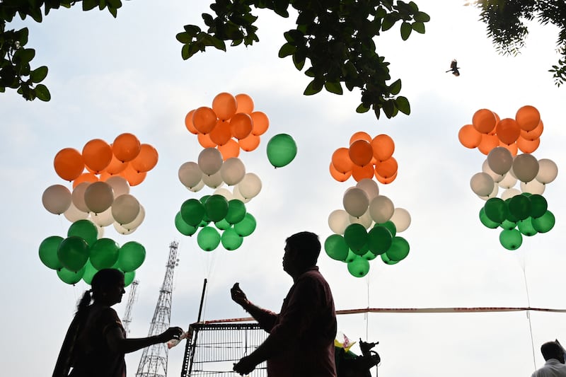 Balloons in the colours of India's flag in Chennai. AFP