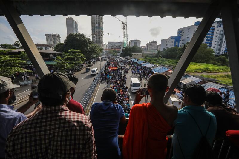 University students in Sri Lanka's capital Colombo attend a protest calling for the resignation of President Gotabaya Rajapaksa over his alleged failure to address the economic crisis in the country. Protests have been rocking the country for more than two months as Sri Lanka faces its worst-ever economic crisis due to the lack of foreign reserves, resulting in severe shortages in food, fuel, medicine, and imported goods. EPA 