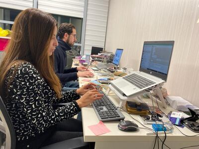 Sondos Mleitat and Majd Manadre, co-founders of tele-health start-up Hakini, in their office in Palestine. Courtesy Hakini 