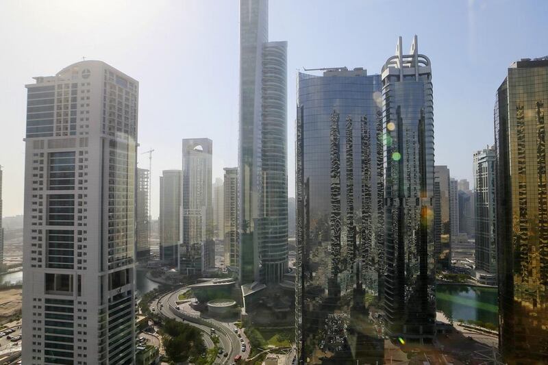 Towers in the JLT area of Dubai. Property prices have been falling during 2015. Sarah Dea / The National