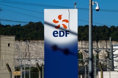 A sign outside the decomissioned Porcheville fuel power plant, operated by Electricite de France on Friday. Bloomberg