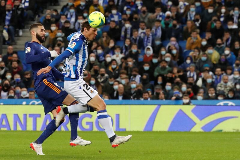 Real Sociedad's defender Robin Le Normand in action against Real Madrid's striker Karim Benzema. EPA