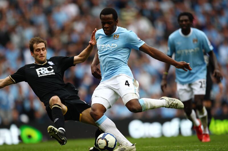 Nedum Onuoha of Manchester City scores against Birmingham City at Eastlands, City of Manchester Stadium, on April 11, 2010. Getty