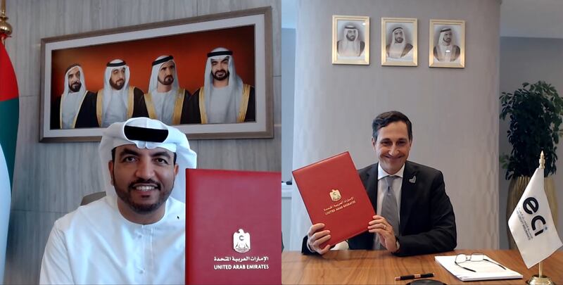 The Ministry of Industry and Advanced Technology and Etihad Credit Insurance signed an agreement to inject capital into the UAE’s industrial sector. Courtesy: Ministry of Industry and Advanced Technology