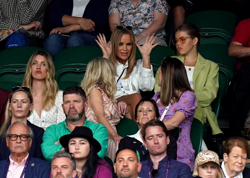 Hannah Cooper, top left, alongside Mollie King who talks to Amanda Holden, top middle, and a friend. PA