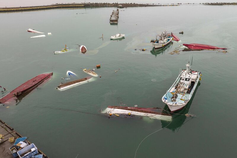 Capsized boats in Suzu, Ishikawa after a major 7.5-magnitude earthquake struck on New Year's Day. AFP